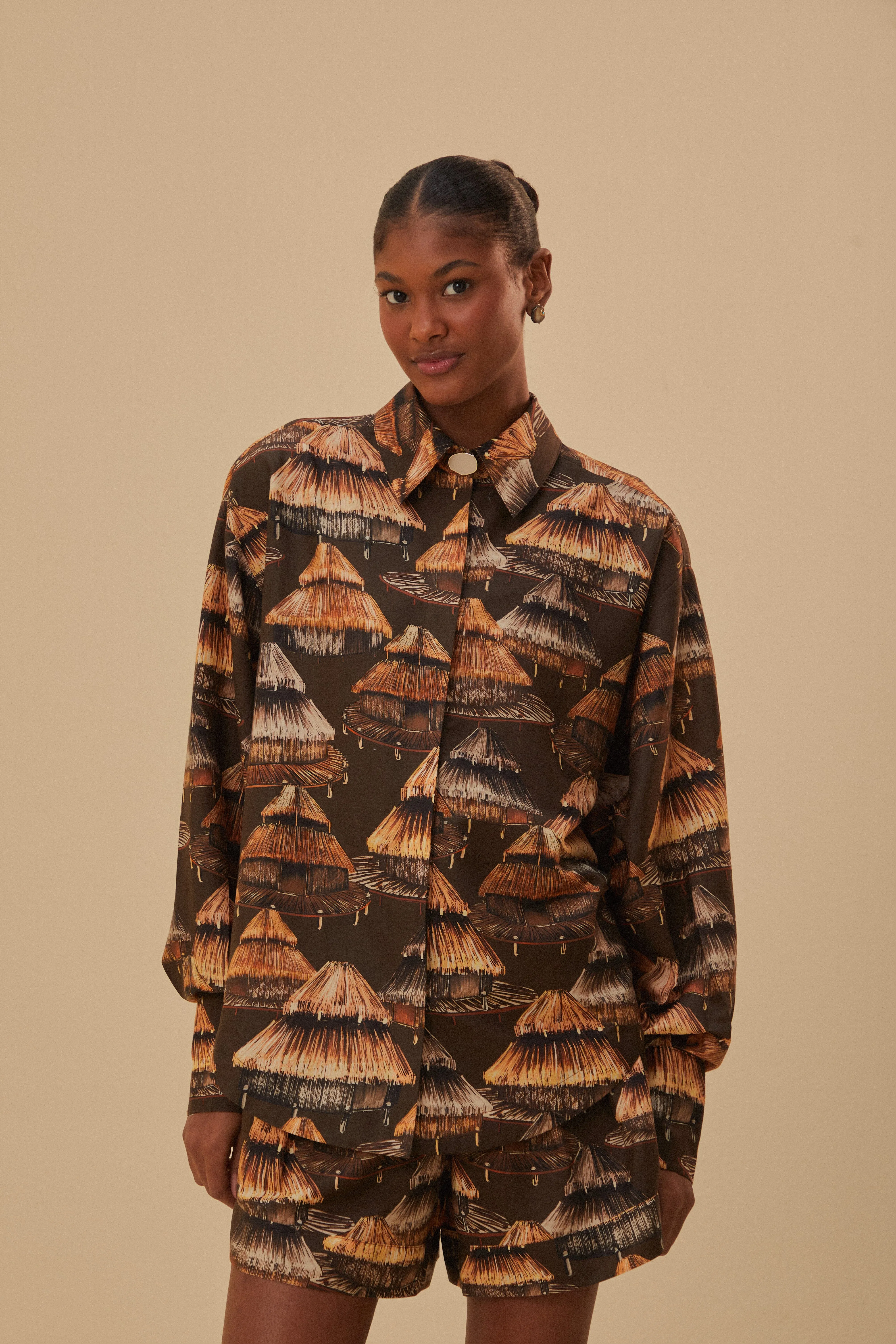 Brown Shuhu Shirt Long Sleeves sold by FARM Rio