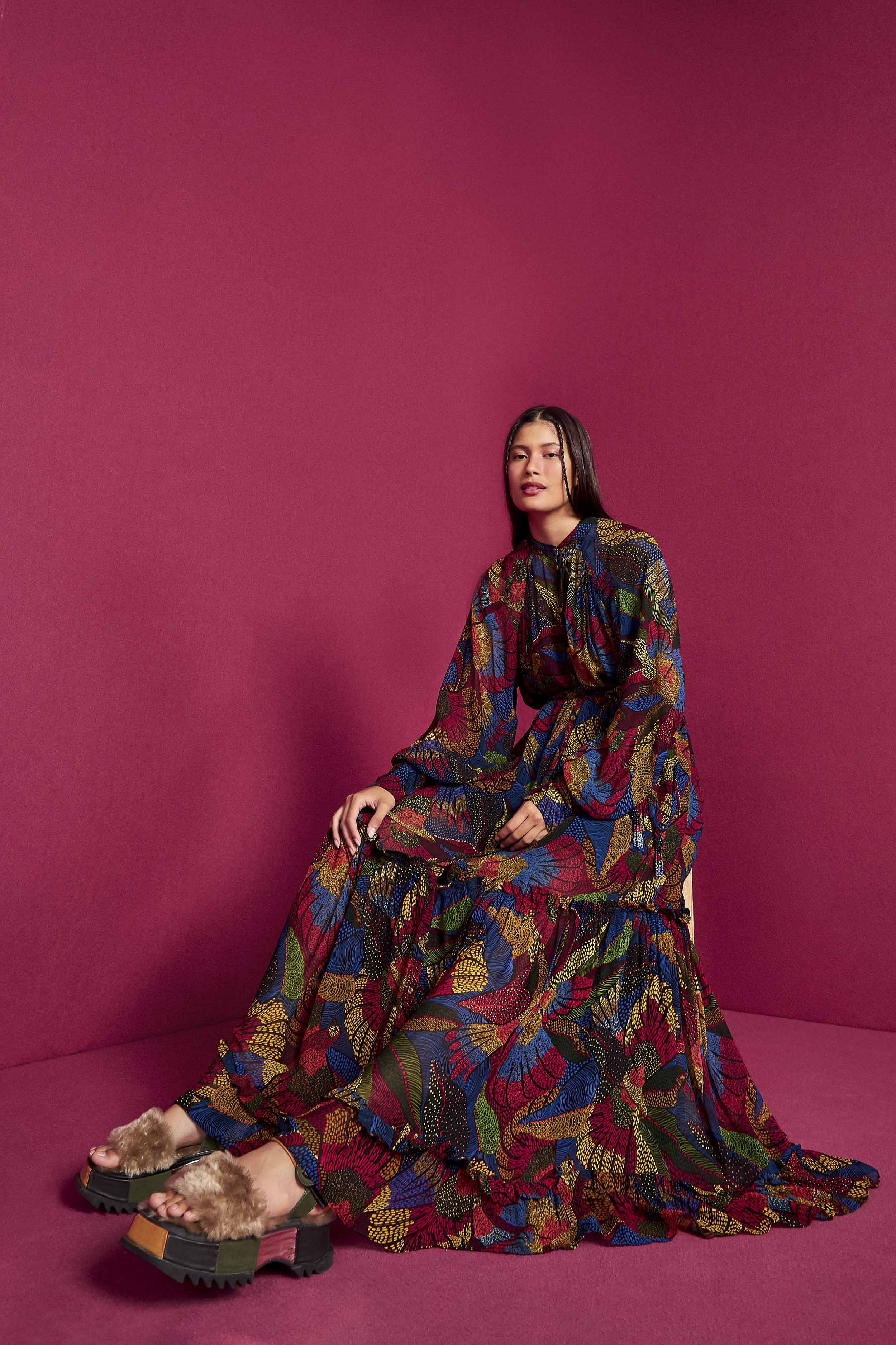 Dotted Macaws Long Sleeve Maxi Dress sold by FARM Rio product image thumbnail 3