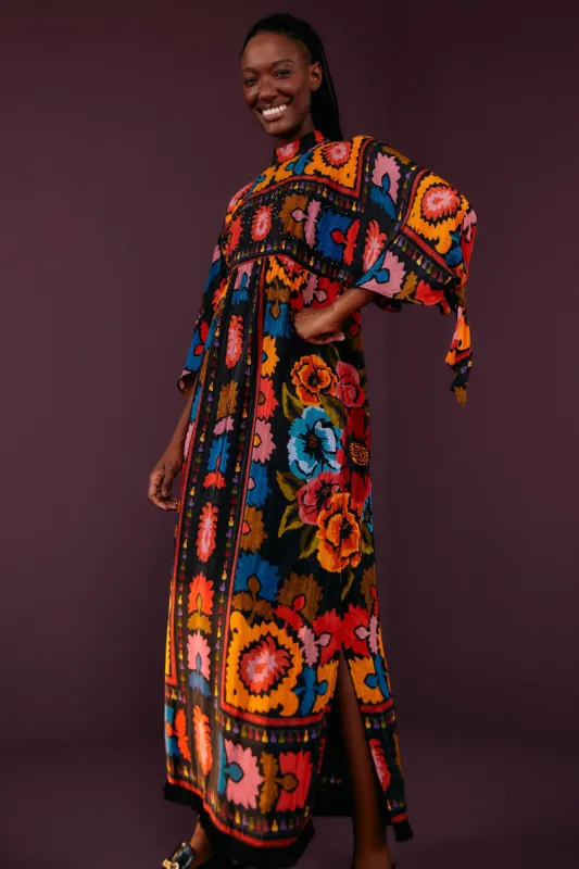 Black Flowers Tapestry Maxi Dress sold by FARM Rio