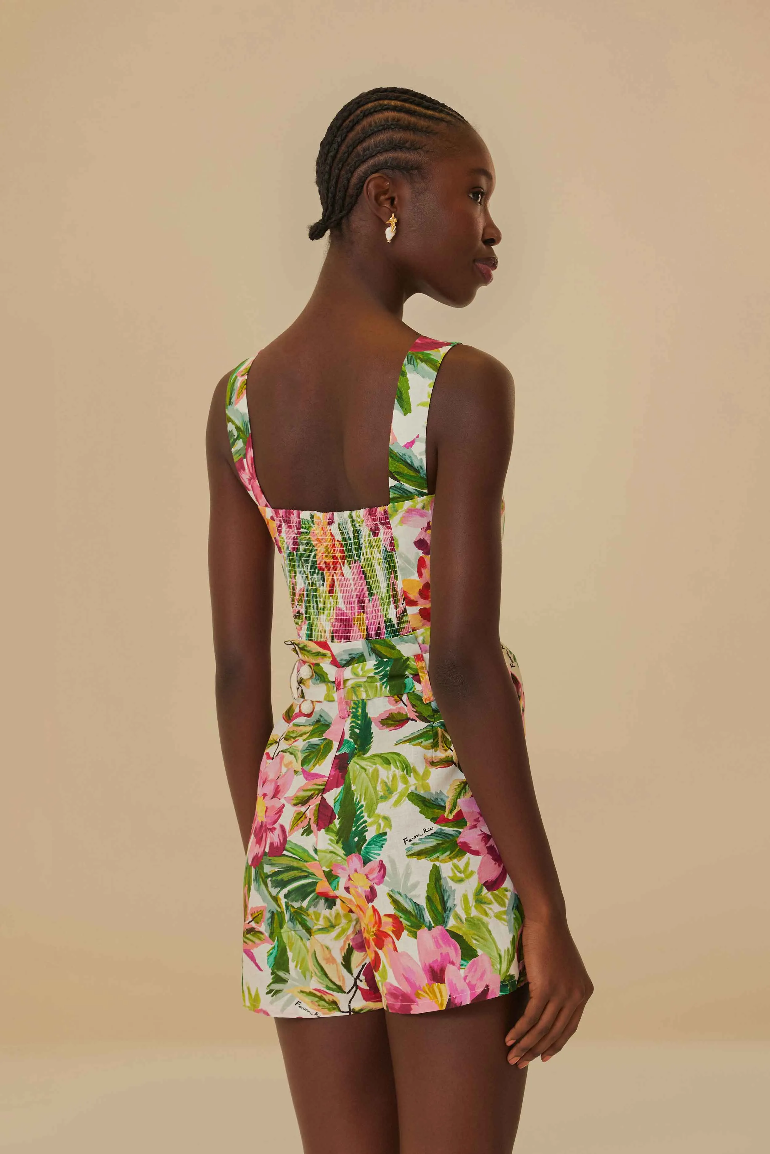 Off-White Painted Flowers LENZING™ ECOVERO™ Euroflax™ Romper sold by FARM Rio product image thumbnail 5