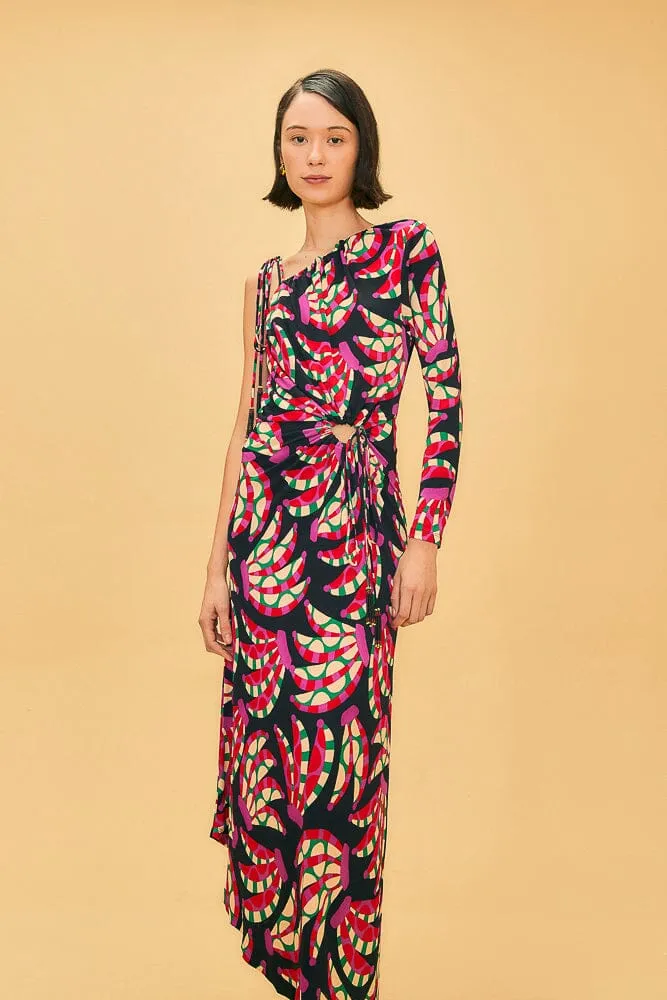 Black Banana Dots One Shoulder Midi Dress sold by FARM Rio