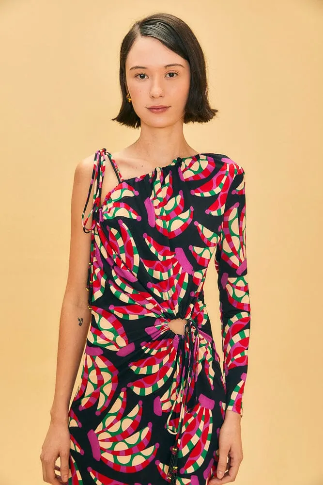 Black Banana Dots One Shoulder Midi Dress sold by FARM Rio product image thumbnail 3