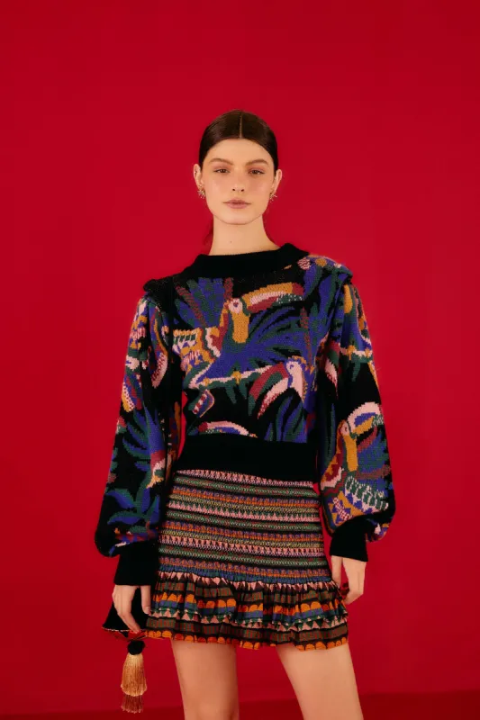 Graphic Toucans Stripes Mini Skirt sold by FARM Rio