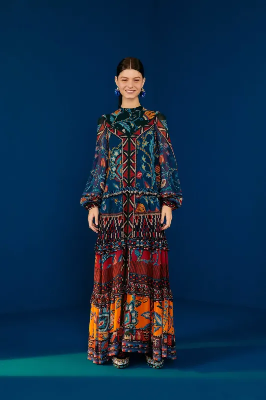 Blue Ainika Tapestry Maxi Dress sold by FARM Rio