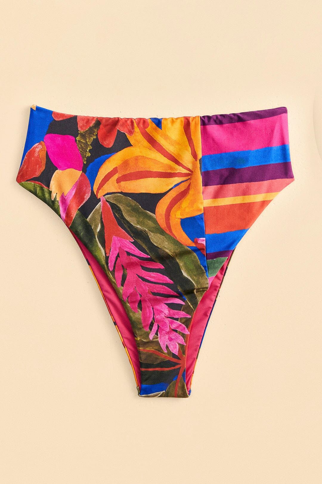 Blue Floral Tropical & Colorful Stripes High Waisted Bikini Bottom sold by FARM Rio product image thumbnail 4