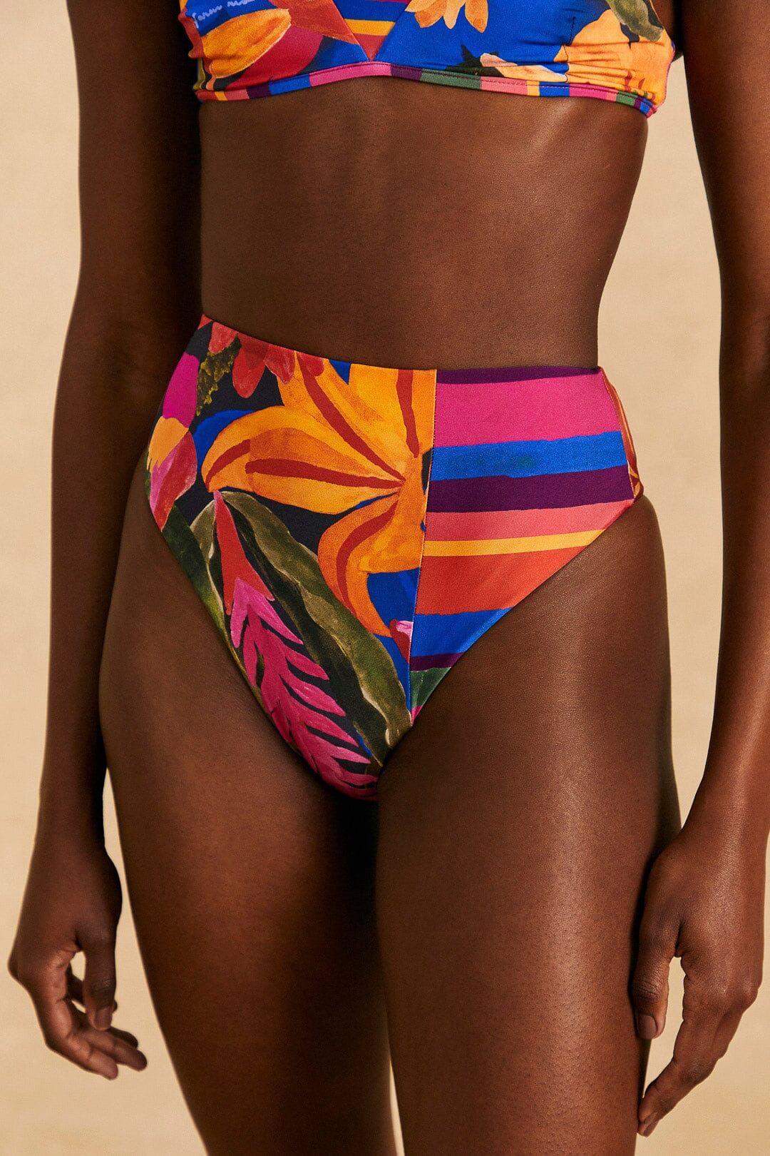 Blue Floral Tropical & Colorful Stripes High Waisted Bikini Bottom sold by FARM Rio product image thumbnail 2