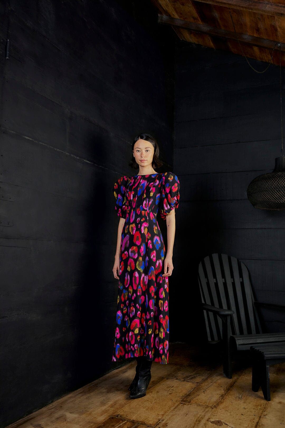 Black Iridescent Leopards Slit Midi Dress sold by FARM Rio product image thumbnail 2