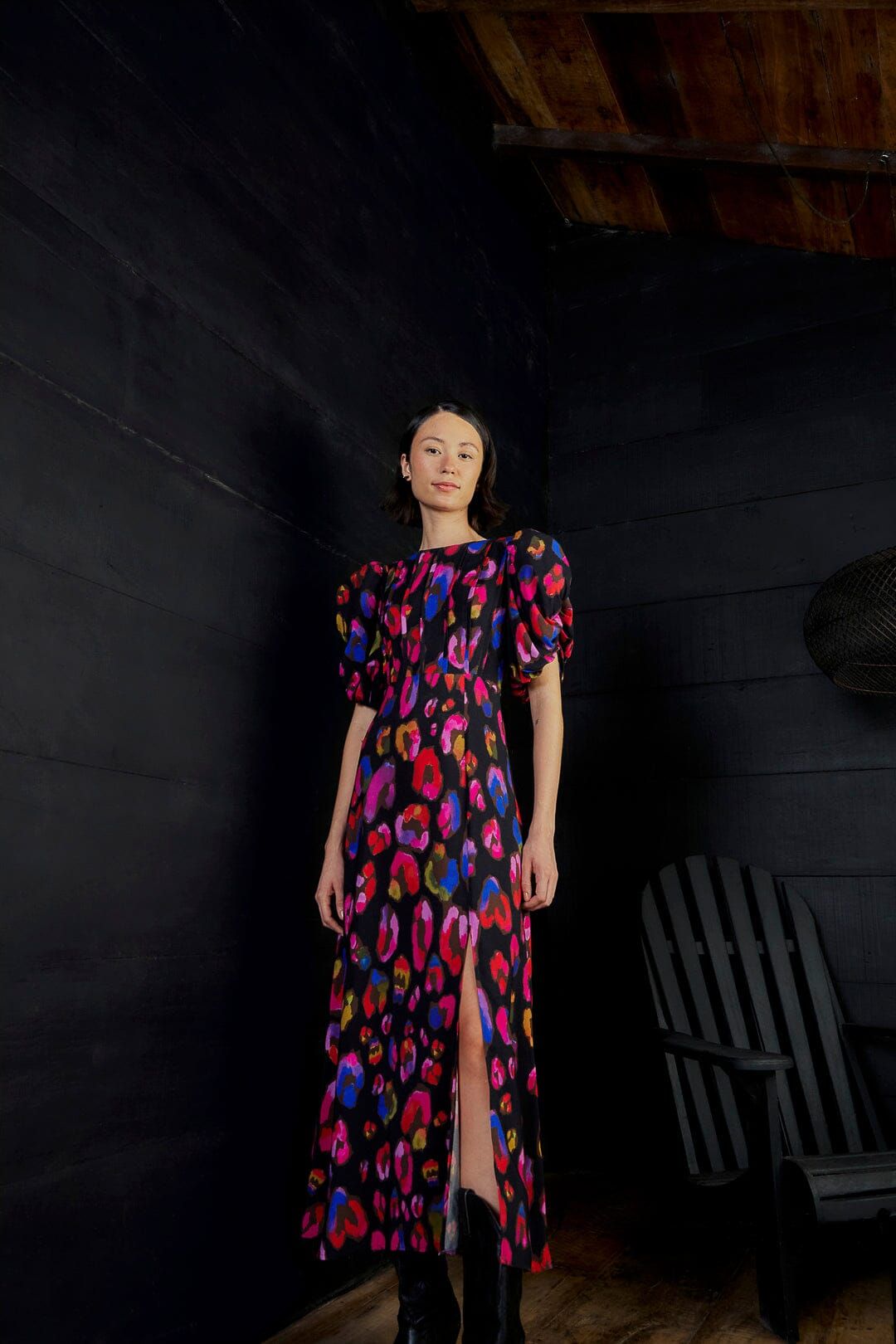 Black Iridescent Leopards Slit Midi Dress sold by FARM Rio product image thumbnail 3