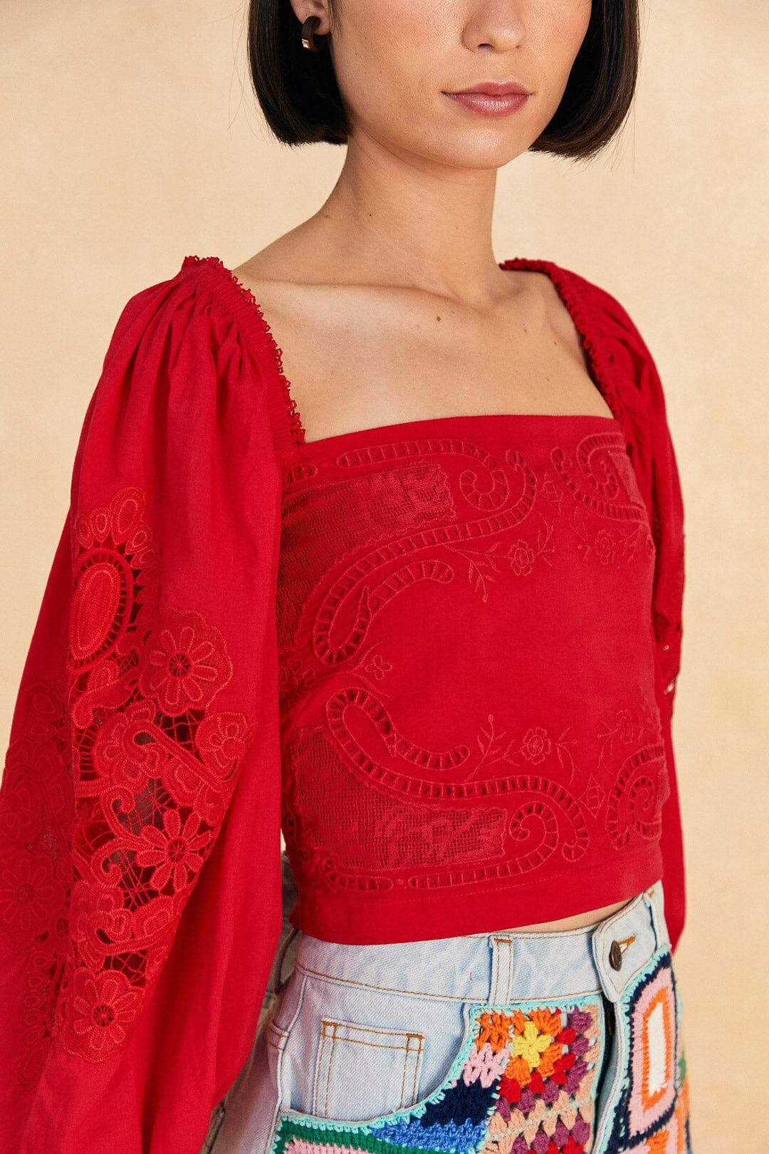 Red Lace Blouse sold by FARM Rio product image thumbnail 3