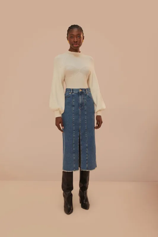 Denim Low Waist Midi Skirt sold by FARM Rio