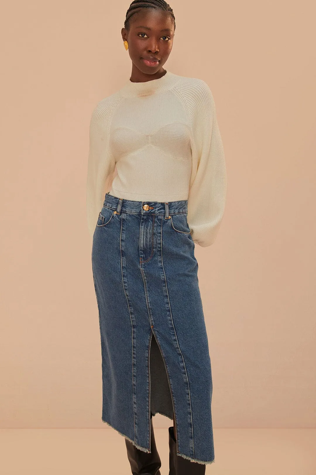 Denim Low Waist Midi Skirt sold by FARM Rio product image thumbnail 2