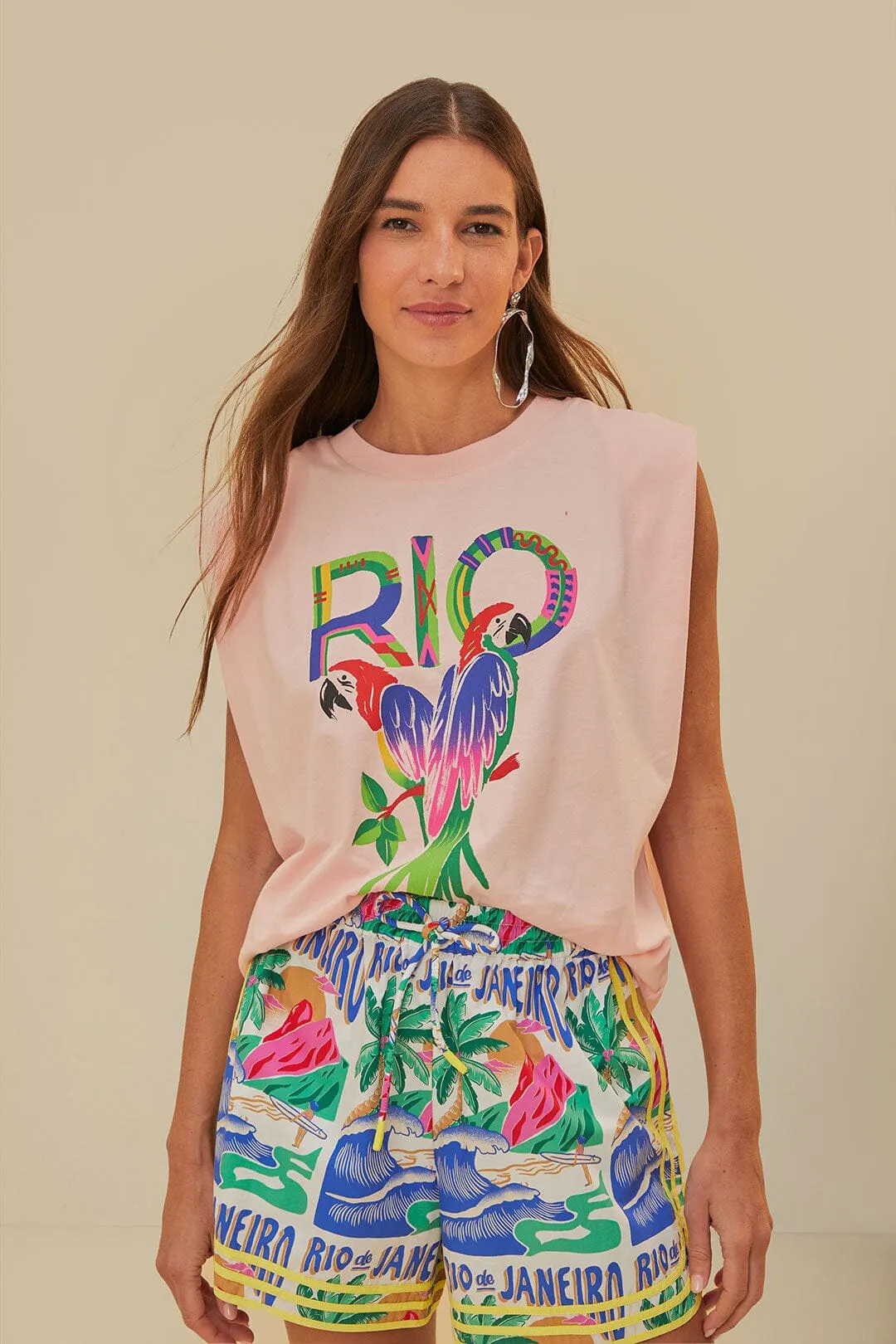 Pink Rio Shoulder Pad Organic Cotton T-Shirt sold by FARM Rio