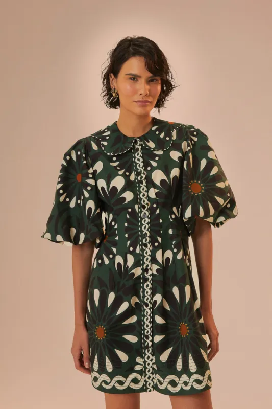 Green Ainika Flowers Short Sleeve Mini Dress sold by FARM Rio