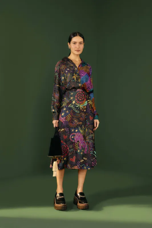 Black Amazonia Lenzing™ Ecovero™ Viscose Midi Skirt sold by FARM Rio