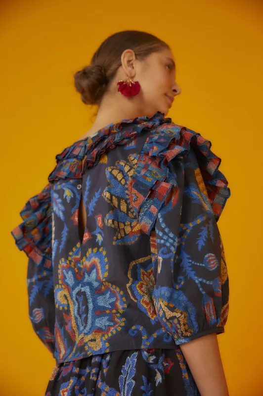 Black Sunset Tapestry Blouse sold by FARM Rio