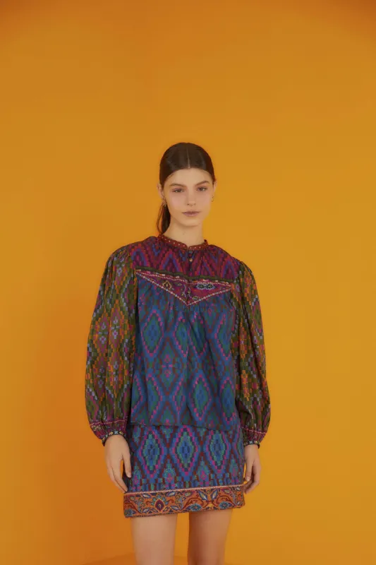 Blue Tapestry Scarf Mini Skirt sold by FARM Rio