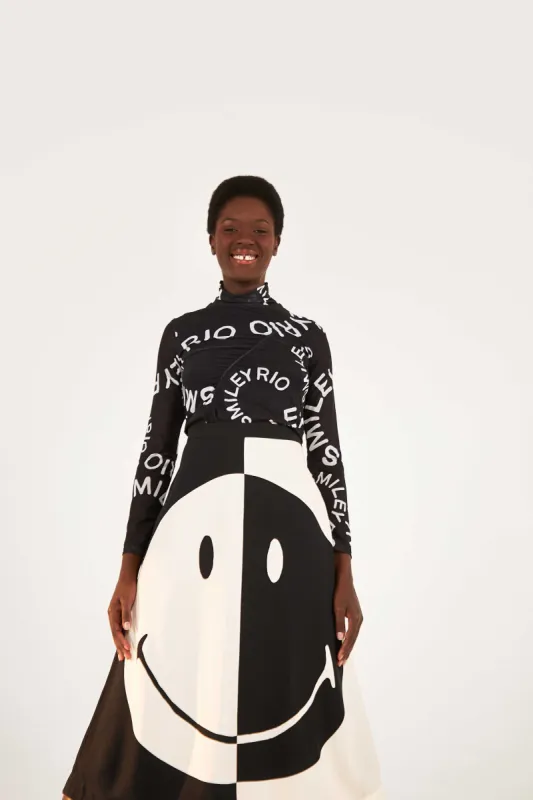 Black & White Smiley® Icon Midi Skirt sold by FARM Rio