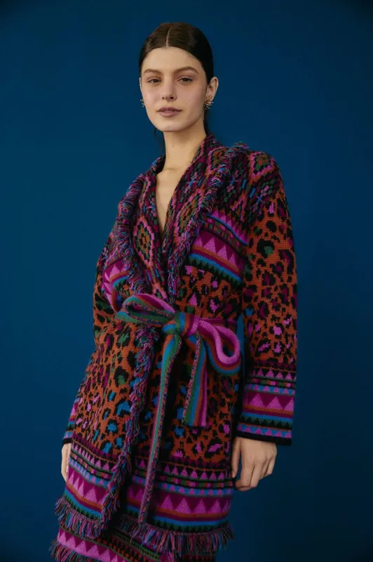 Red Ainika Tapestry Cardigan sold by FARM Rio