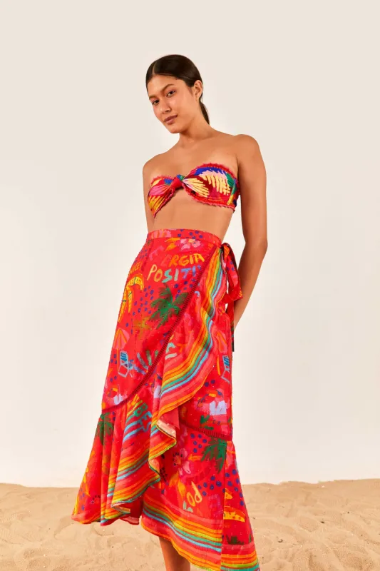 RED GOOD VIBES WRAP SKIRT sold by FARM Rio