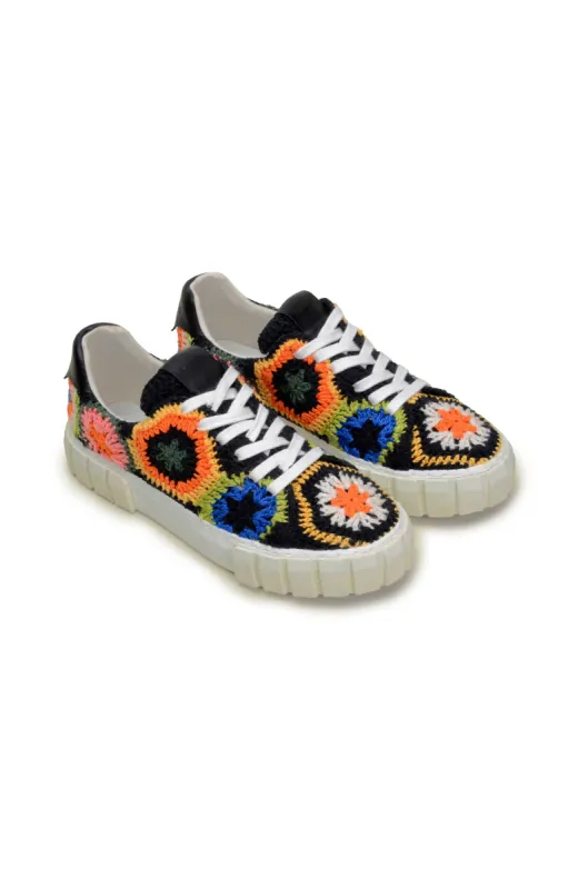 Black Artisanal Flower Flatform Sneaker sold by FARM Rio