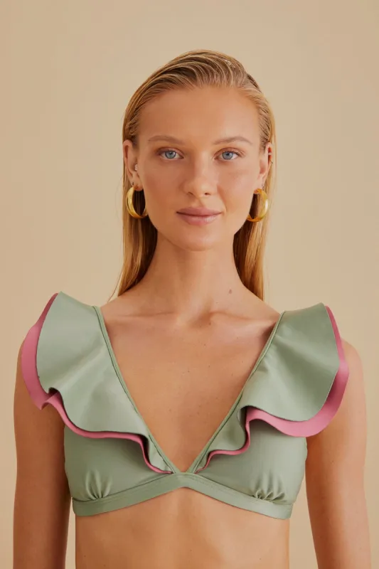 Green Ruffle Bikini Top sold by FARM Rio