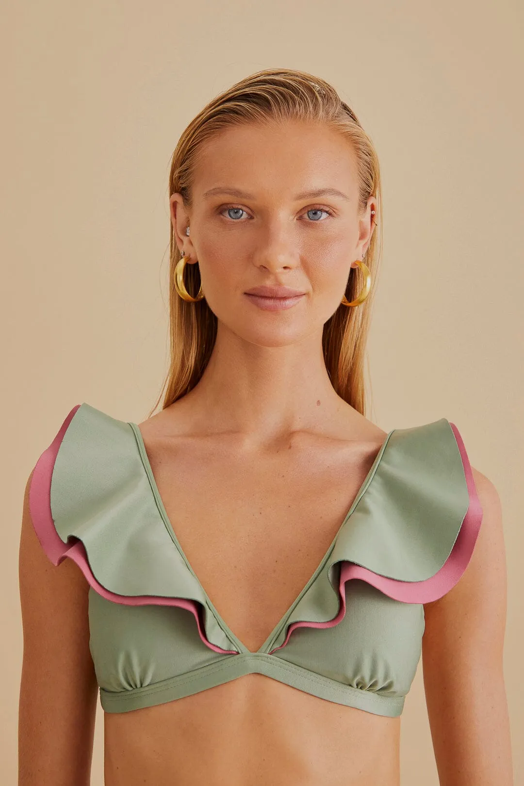 Green Ruffle Bikini Top sold by FARM Rio