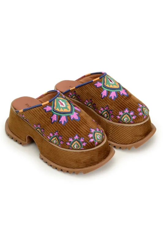 Caramel Tropical Vibe Platform Mule sold by FARM Rio