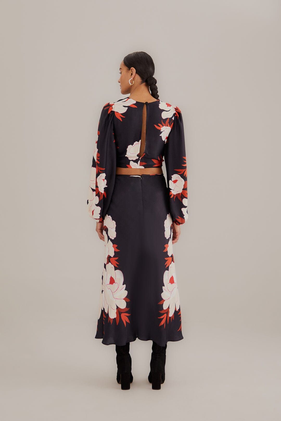 Black Peony Fringe Midi Skirt sold by FARM Rio product image thumbnail 5