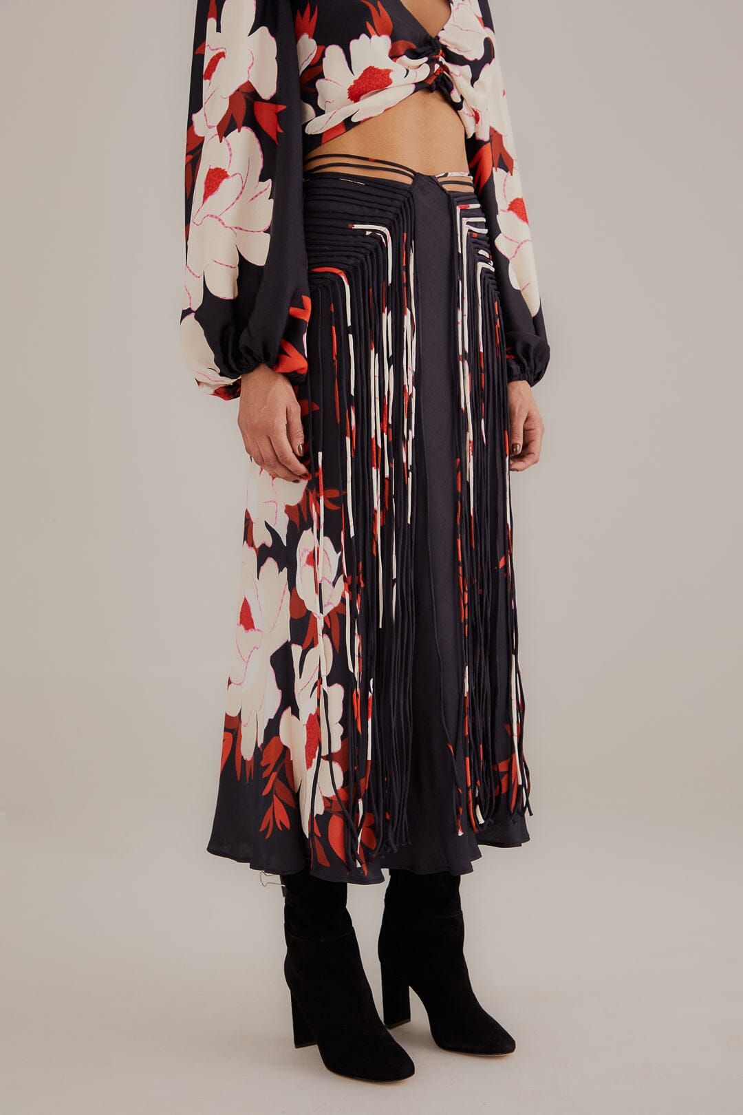 Black Peony Fringe Midi Skirt sold by FARM Rio product image thumbnail 2