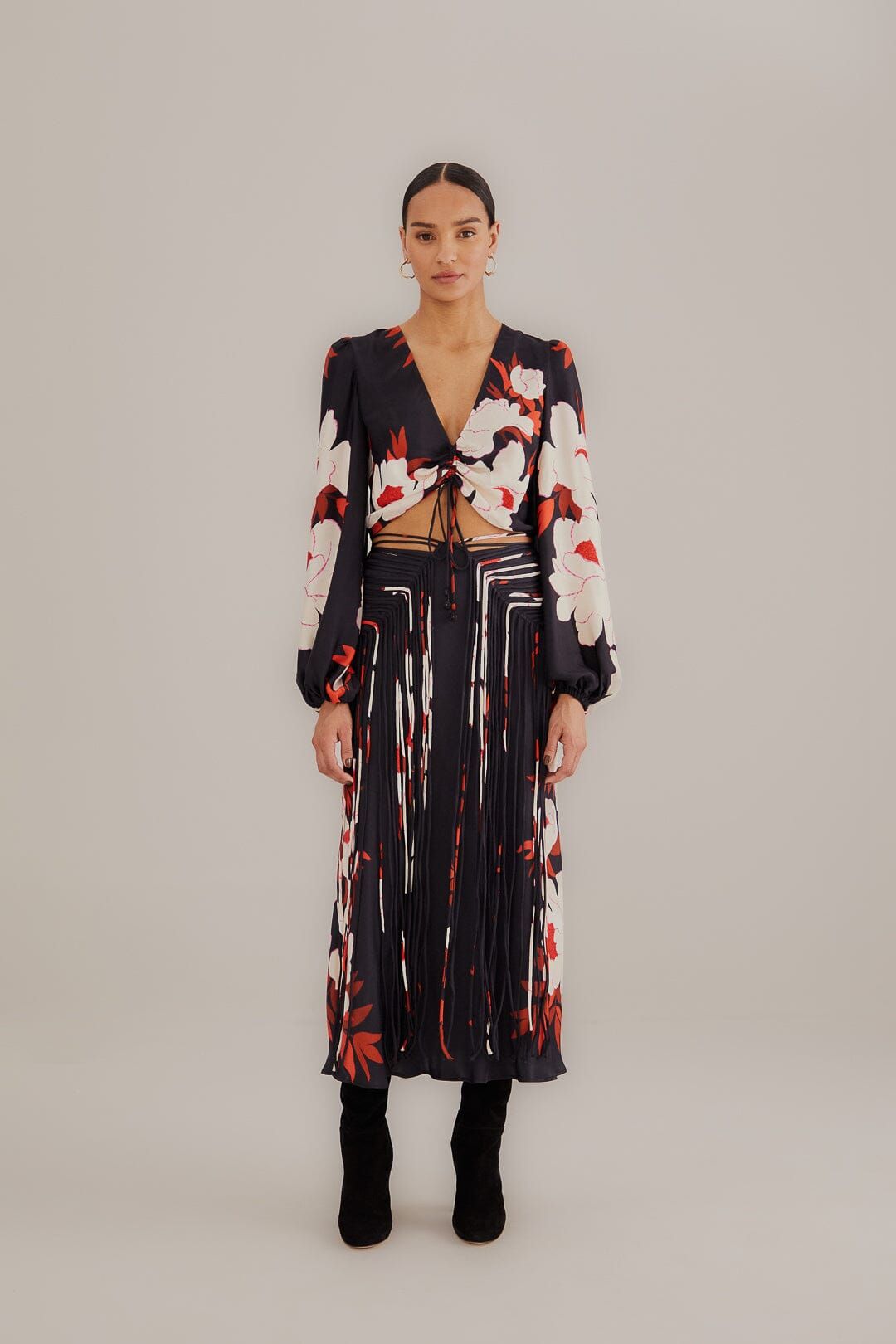 Black Peony Fringe Midi Skirt sold by FARM Rio