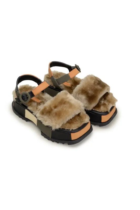 Khaki Patchwork Platform Sandal sold by FARM Rio