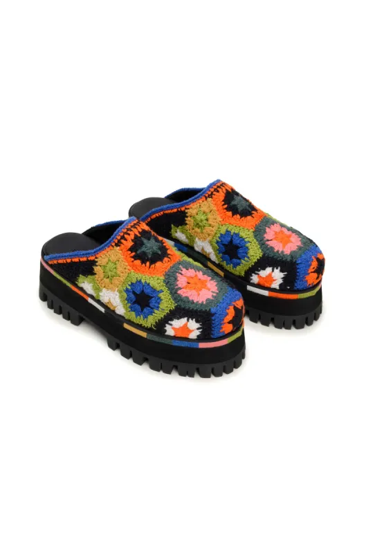 Black Colorful Crochet Platform Mule sold by FARM Rio