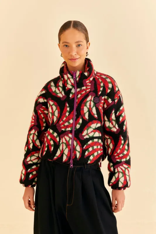 Black Banana Dots Tricot Reversible Puffer Jacket sold by FARM Rio
