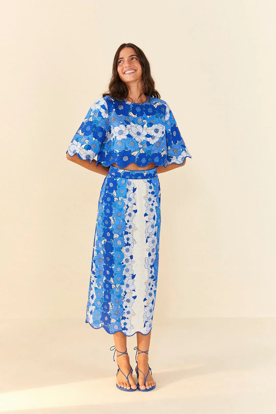 Blue Flower Stripes Crop Top sold by FARM Rio product image thumbnail 2