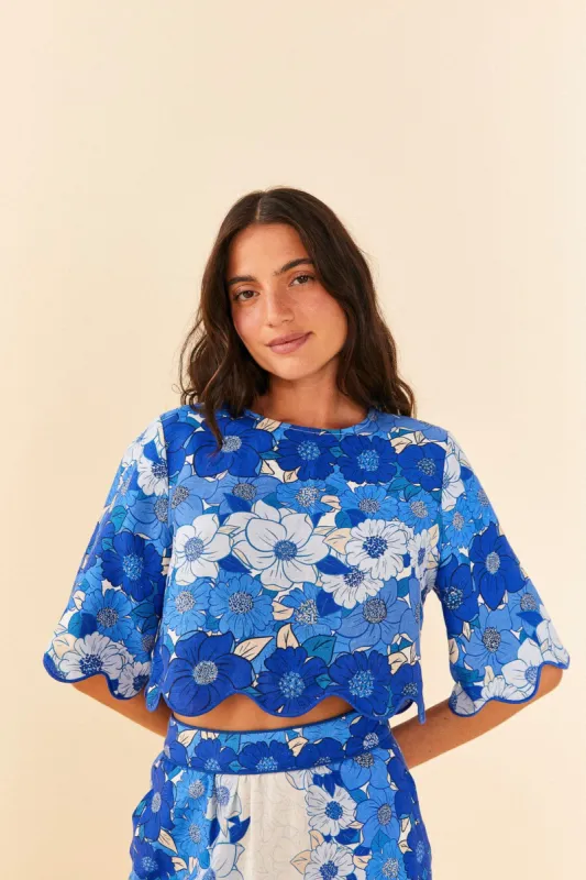 Blue Flower Stripes Crop Top sold by FARM Rio
