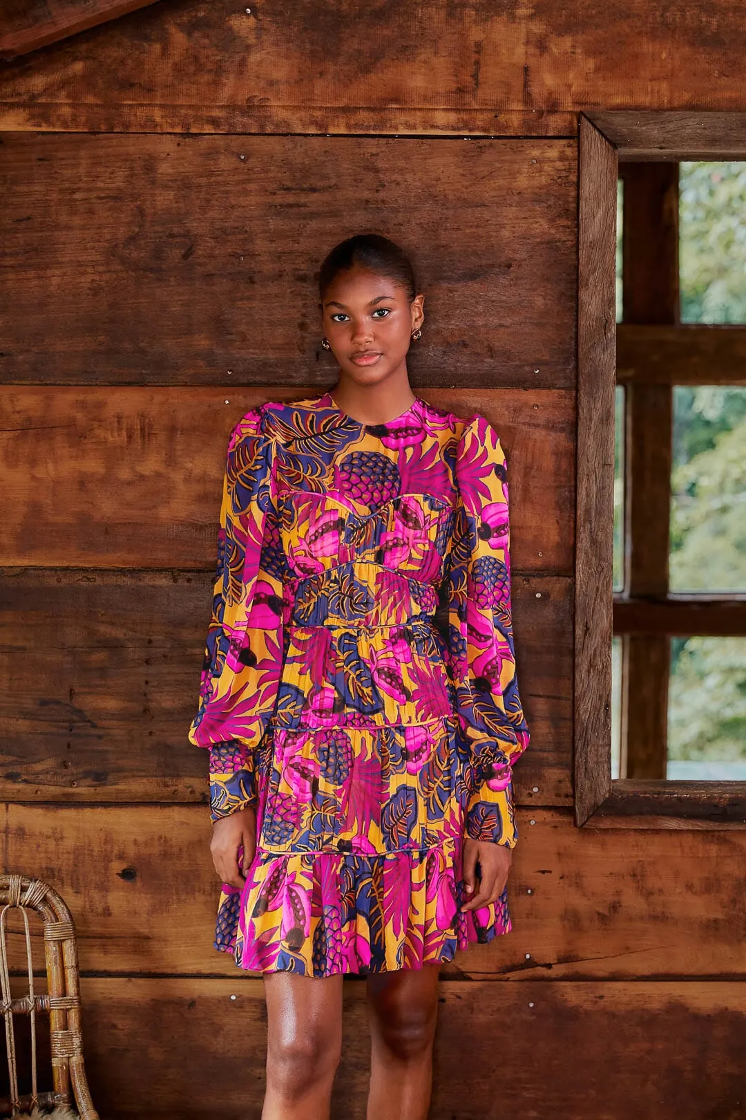 Yellow Fruit Dream Long Sleeve Mini Dress sold by FARM Rio