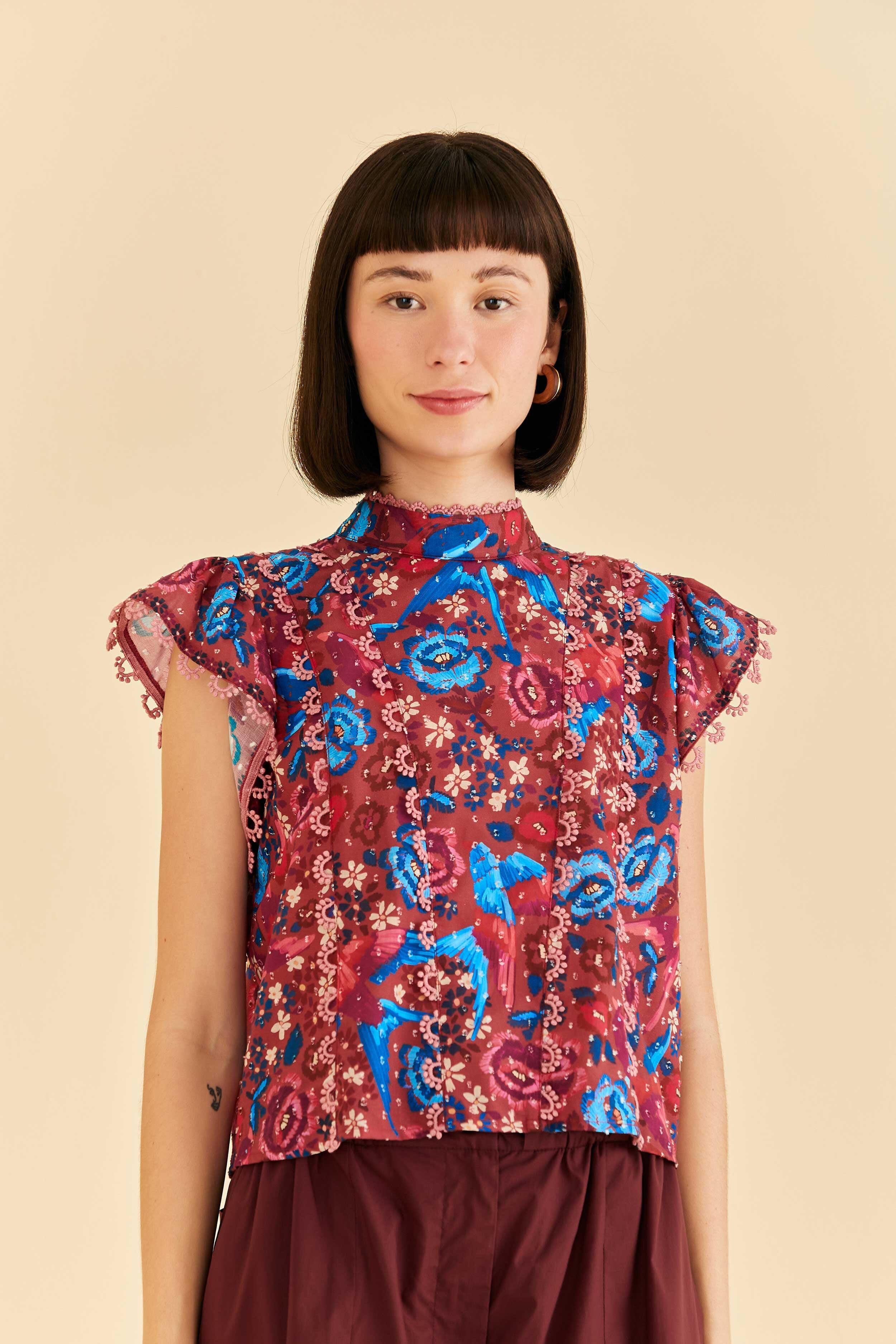 Blush Floral Birds Sleeveless Blouse sold by FARM Rio