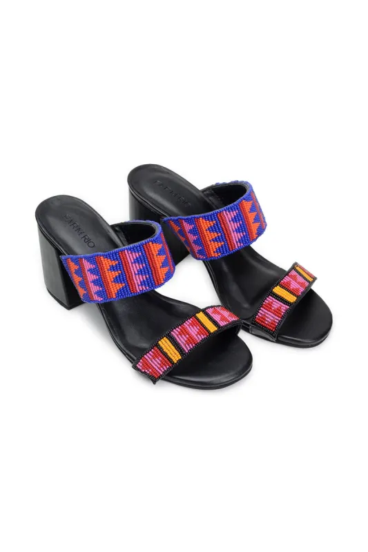 BLACK BEADED BLOCK HEEL SLIDE SANDAL sold by FARM Rio