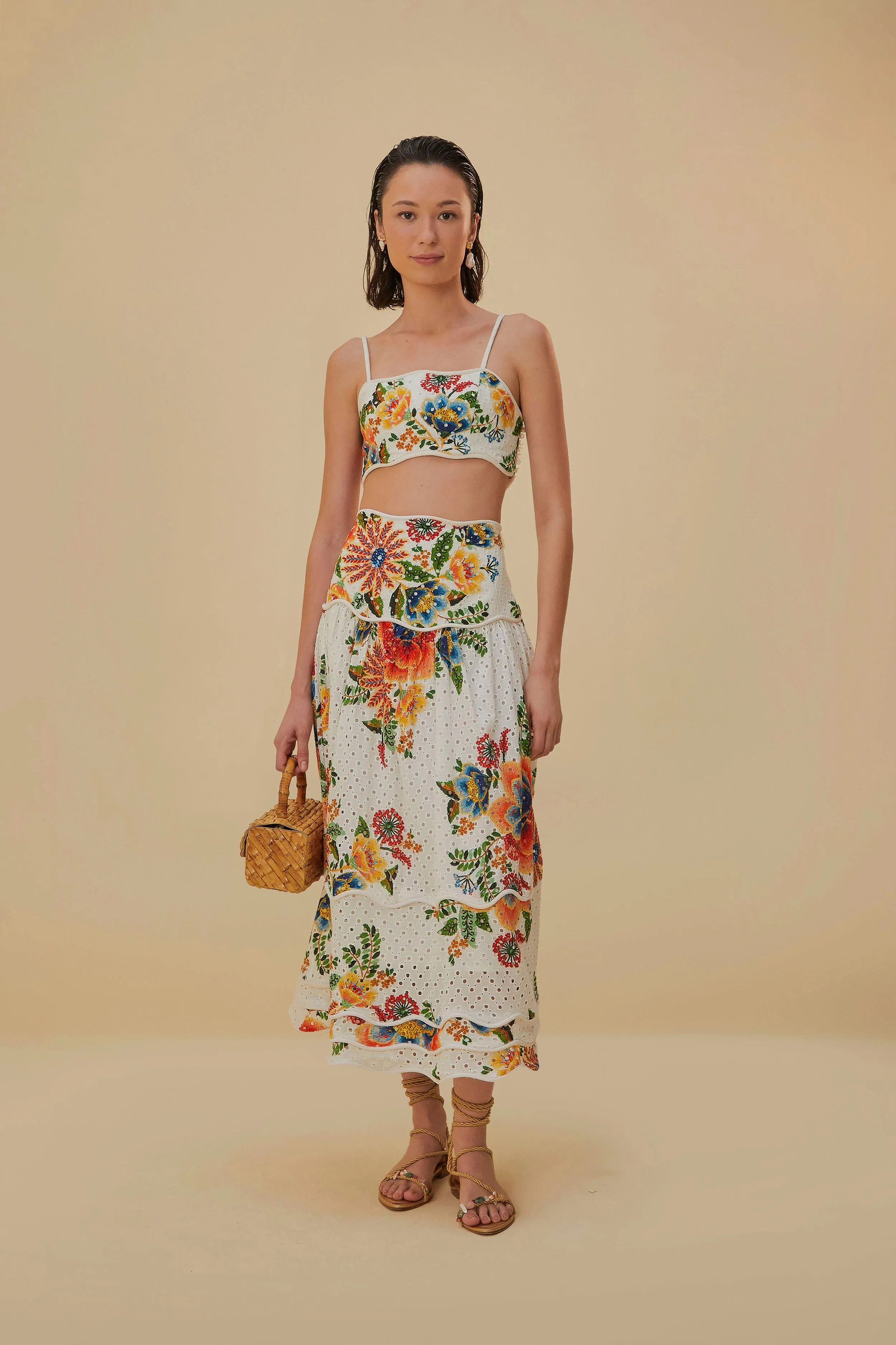 White Delicate Garden Sleeveless Crop Top sold by FARM Rio product image thumbnail 2