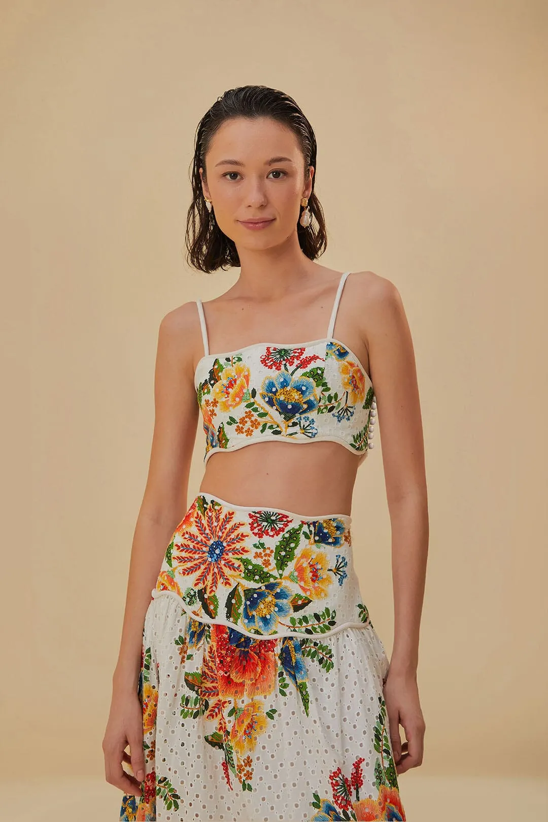 White Delicate Garden Sleeveless Crop Top sold by FARM Rio