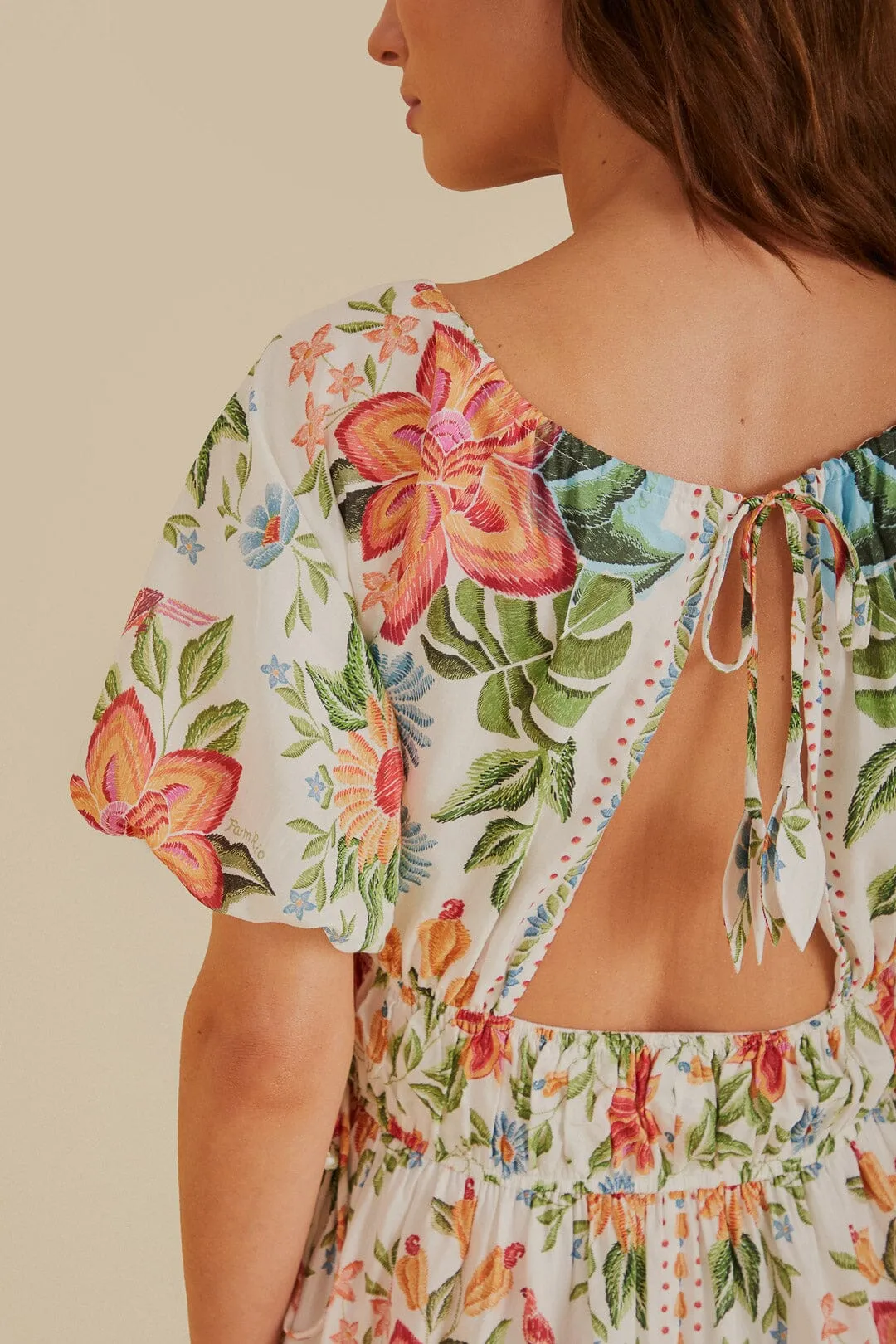 Off-White Bloom Garden Euroflax™Premium Linen Mini Dress sold by FARM Rio product image thumbnail 5