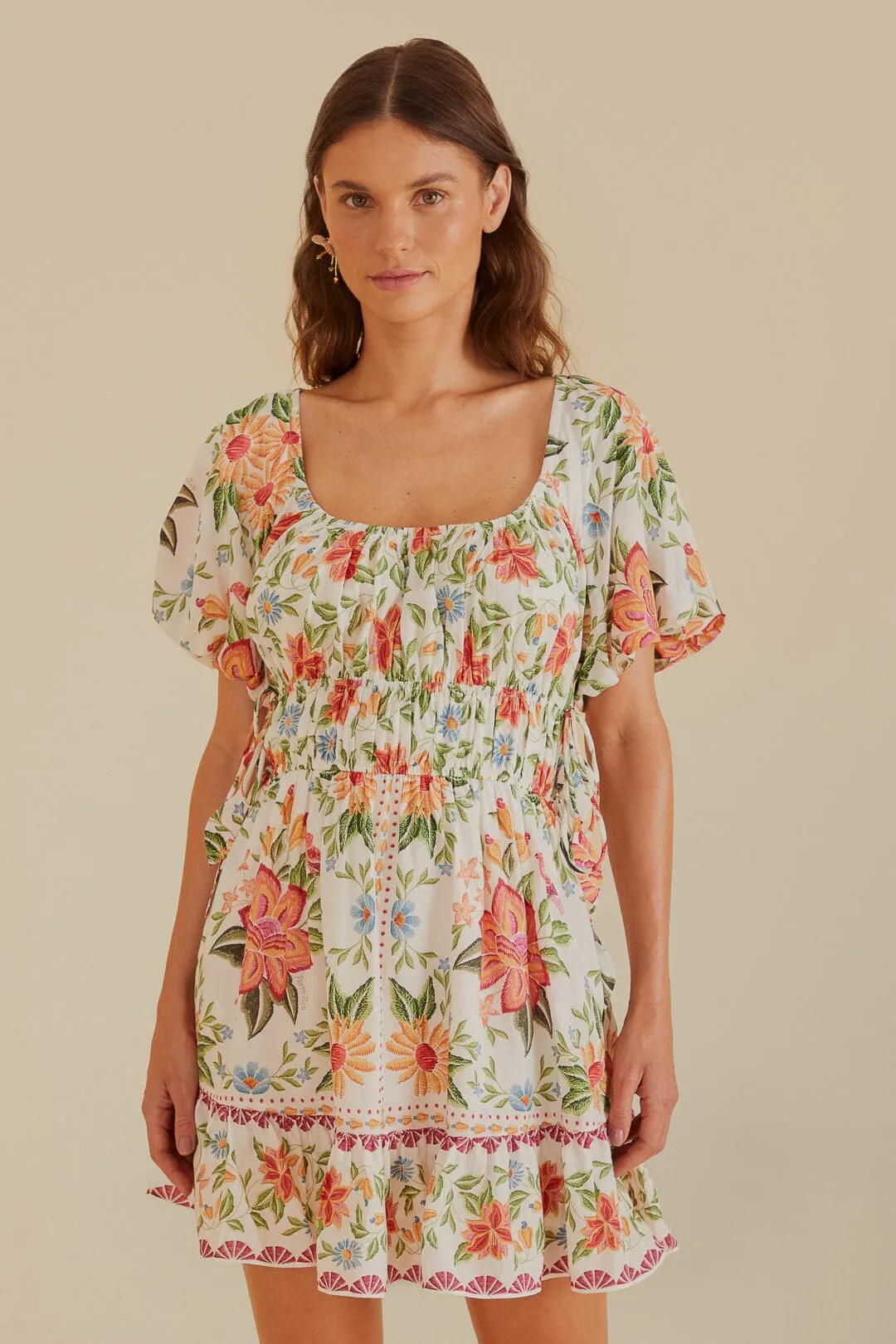 Off-White Bloom Garden Euroflax™Premium Linen Mini Dress sold by FARM Rio product image thumbnail 2