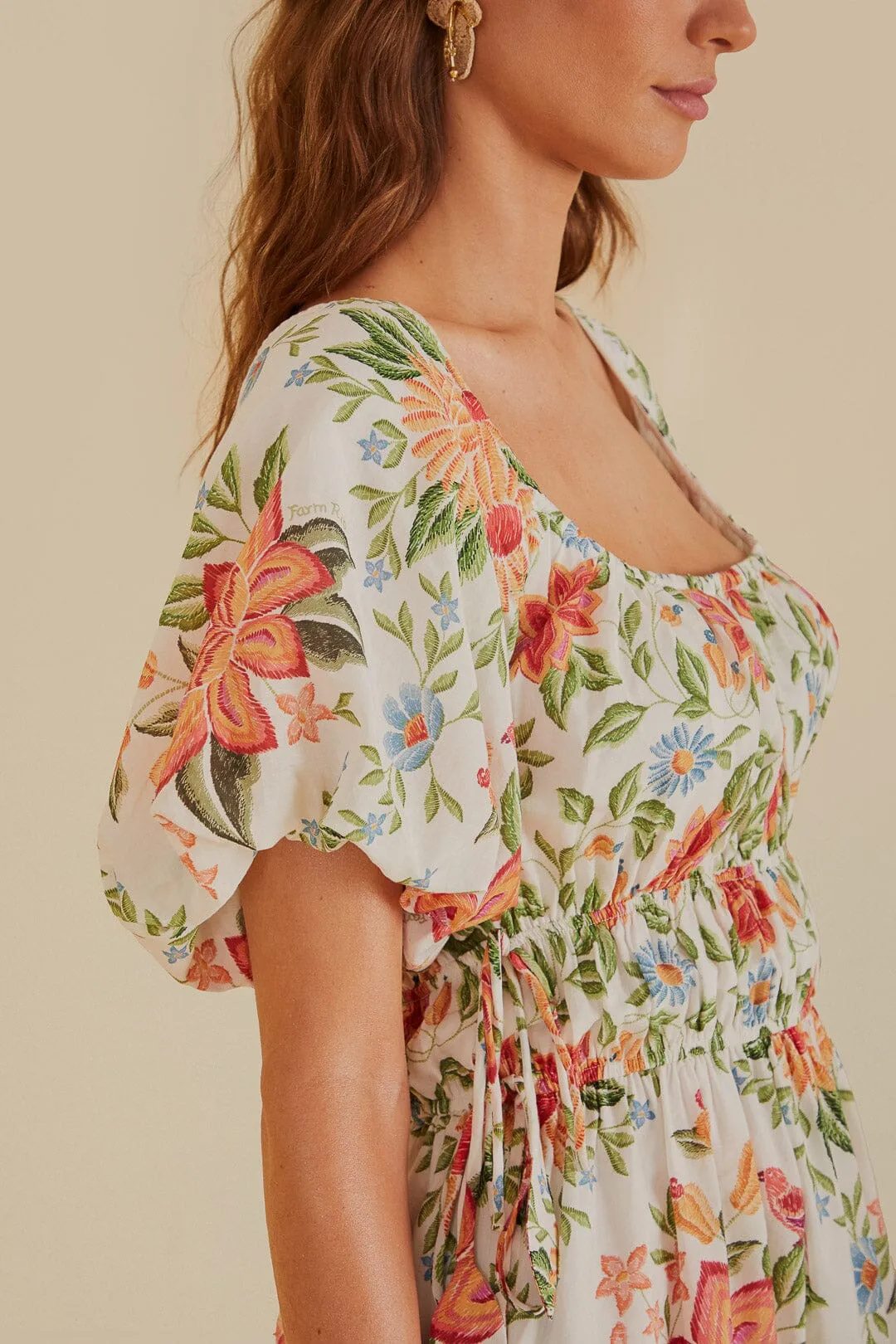 Off-White Bloom Garden Euroflax™Premium Linen Mini Dress sold by FARM Rio product image thumbnail 3