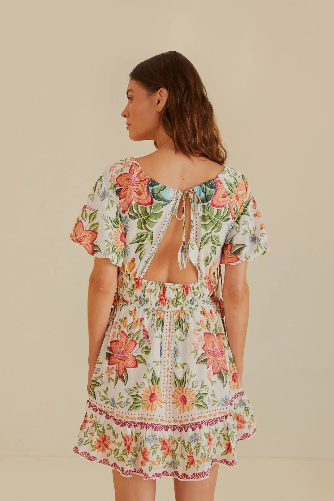 Off-White Bloom Garden Euroflax™Premium Linen Mini Dress sold by FARM Rio product image thumbnail 4