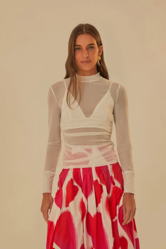 Off White Tulle Long Sleeved Blouse sold by FARM Rio