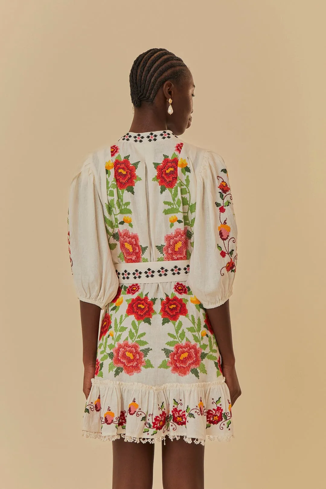 Off-White Embroidered Carmina Floral Short Sleeve Mini Dress sold by FARM Rio product image thumbnail 4