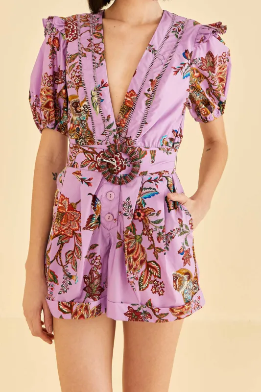Lilac Floral Monkey Short Sleeve Romper sold by FARM Rio