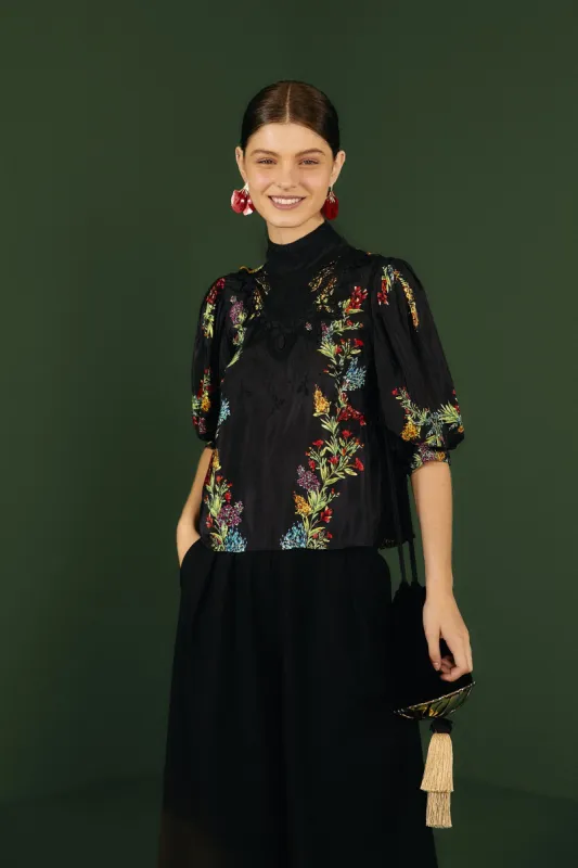 Black Louise Floral Blouse sold by FARM Rio