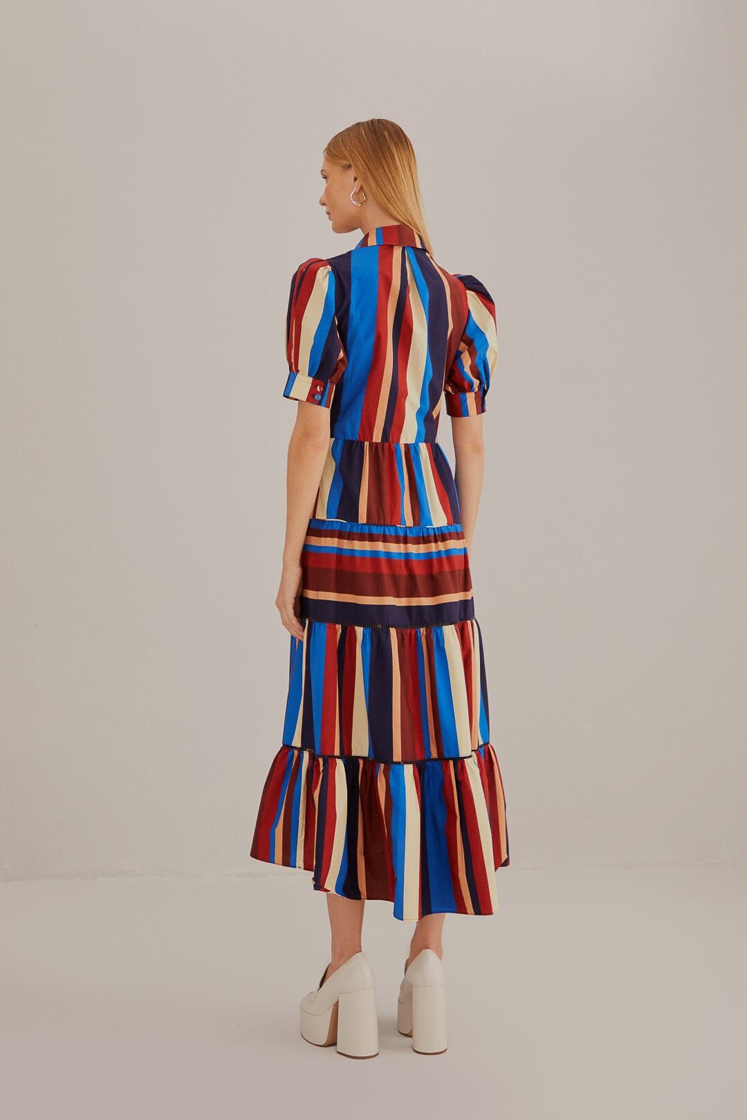 Multicolor Winter Stripes Short Sleeve Midi Dress sold by FARM Rio product image thumbnail 4