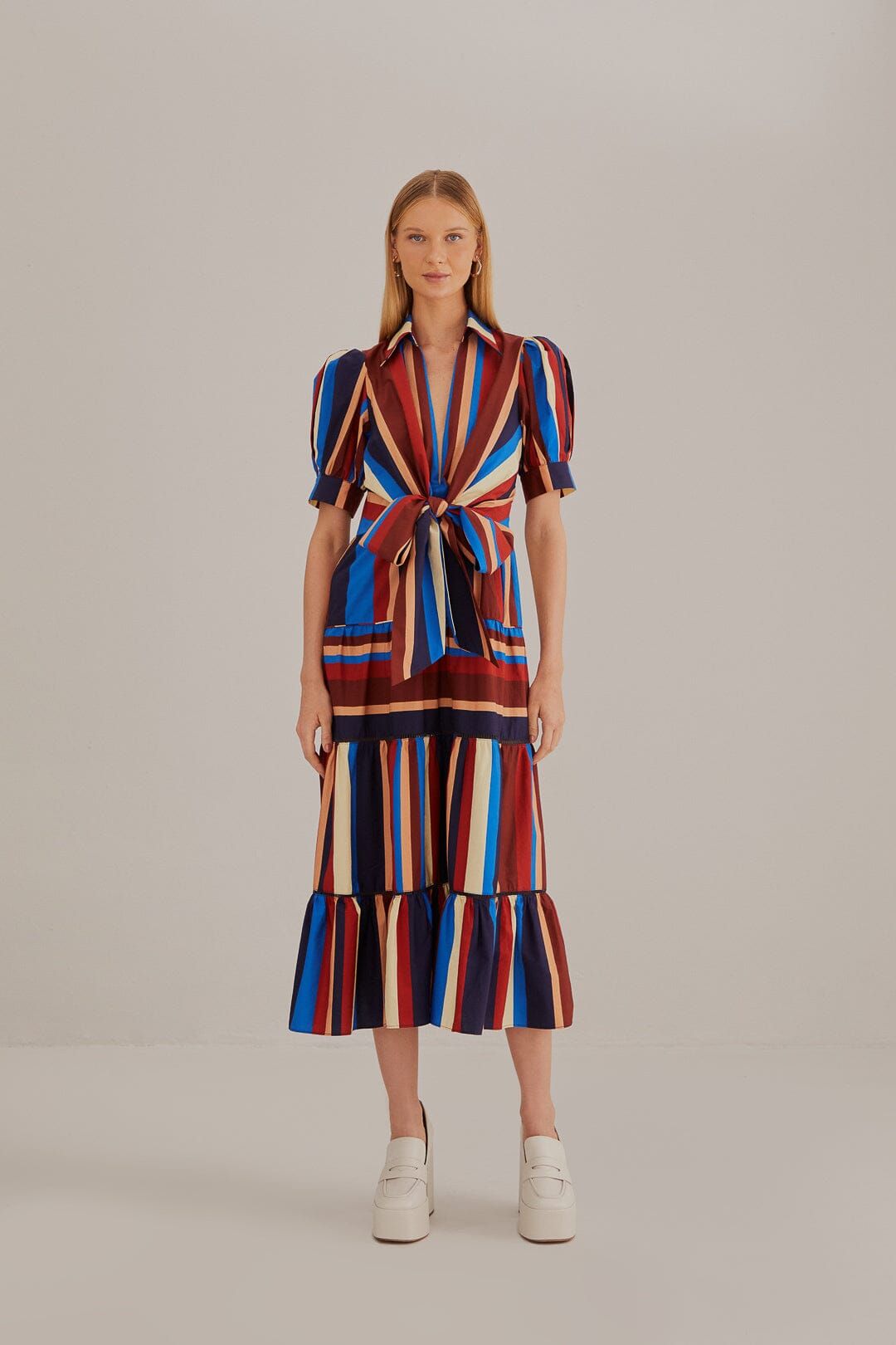 Multicolor Winter Stripes Short Sleeve Midi Dress sold by FARM Rio product image thumbnail 2